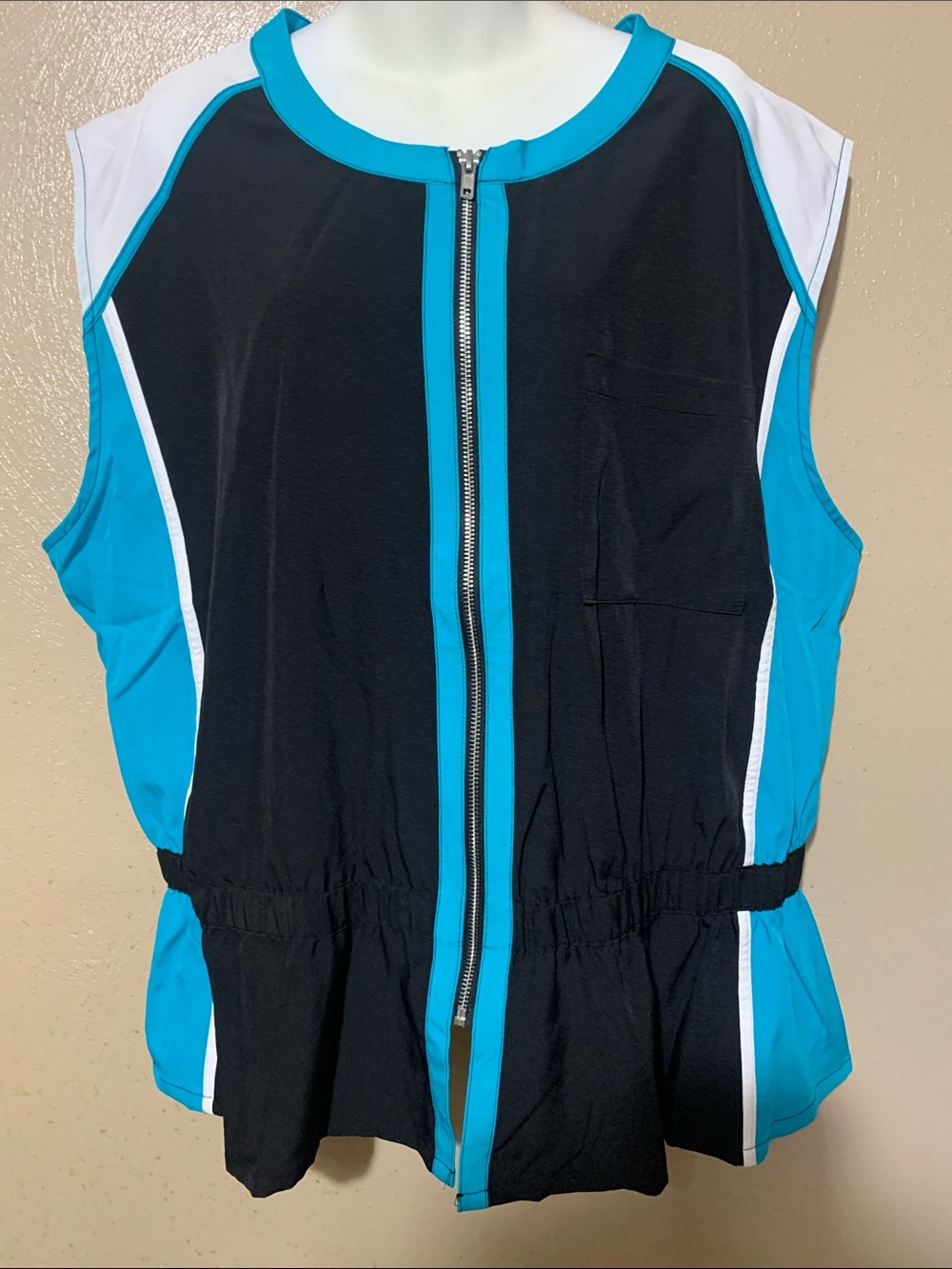 Ashley Stewart 22/24 Black Bright Teal Trim Collar - Zip Front Detail NWT